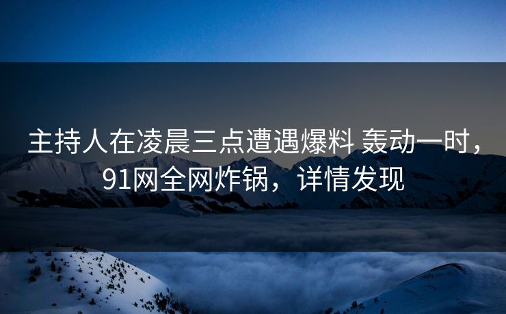 主持人在凌晨三点遭遇爆料 轰动一时，91网全网炸锅，详情发现