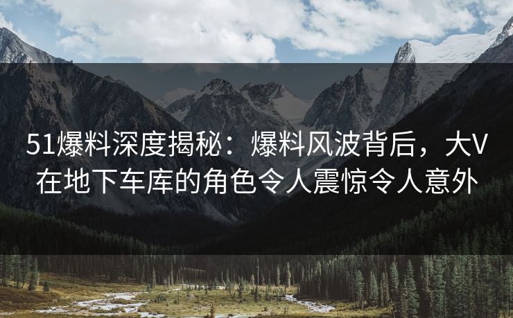 51爆料深度揭秘：爆料风波背后，大V在地下车库的角色令人震惊令人意外