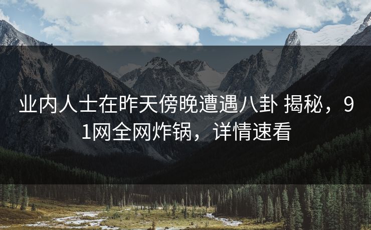 业内人士在昨天傍晚遭遇八卦 揭秘，91网全网炸锅，详情速看