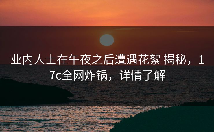 业内人士在午夜之后遭遇花絮 揭秘，17c全网炸锅，详情了解