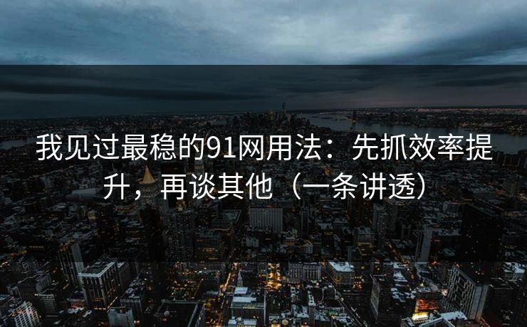我见过最稳的91网用法：先抓效率提升，再谈其他（一条讲透）
